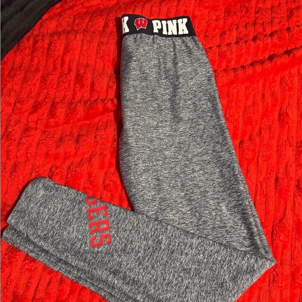 Victorias Secret PINK UW Wisconsin Badgers Grey Leggings